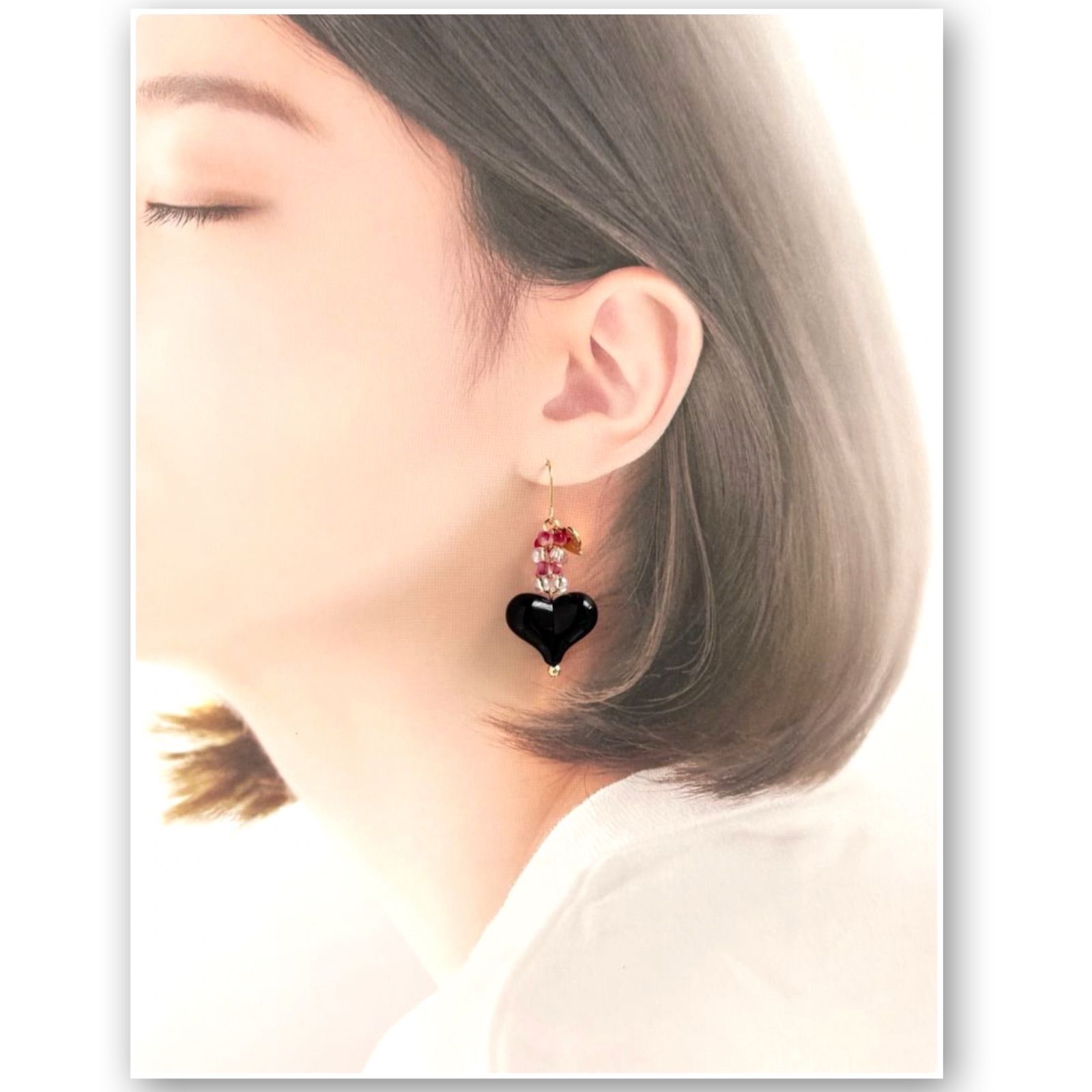 No.1623 ハートのピアス ハートのイヤリング 黒色のピアス 黒色の 