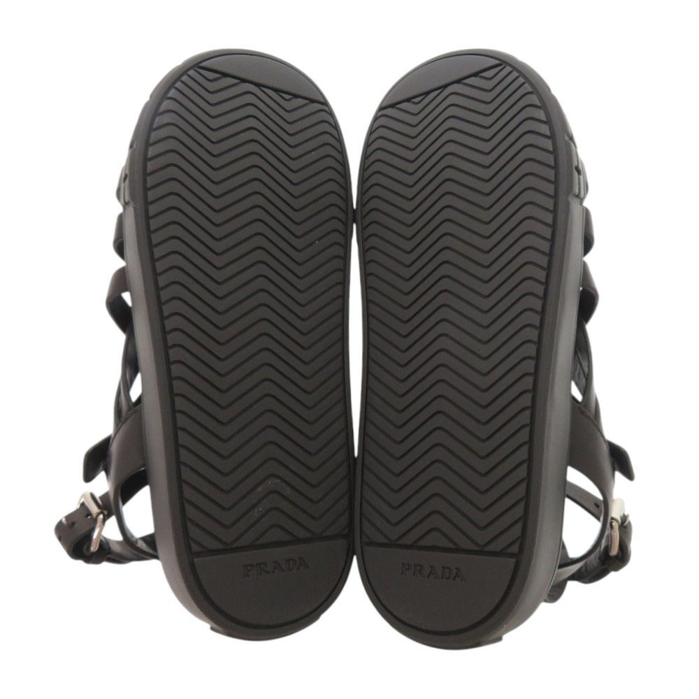 未使用品 プラダ サイズ37 レザー ブラック サンダル メッシュサンダル