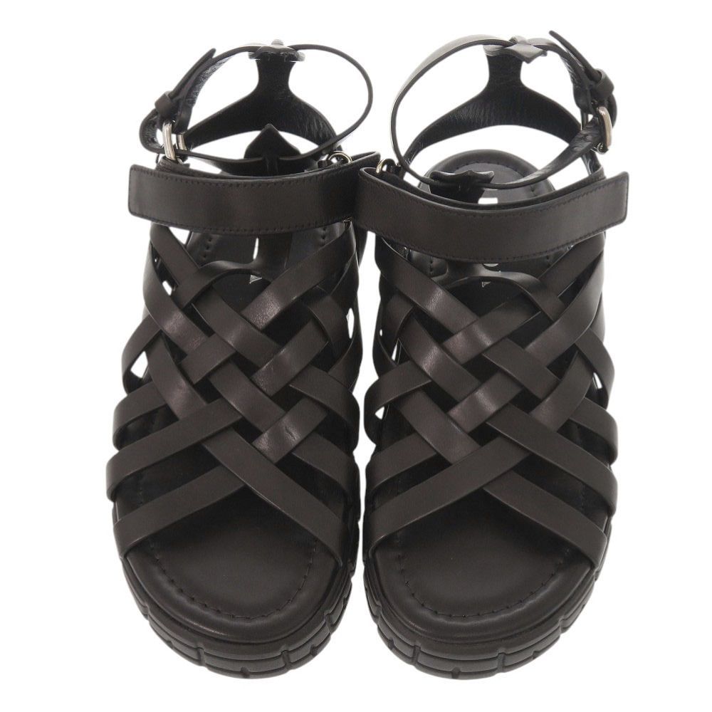 未使用品 プラダ サイズ37 レザー ブラック サンダル メッシュサンダル