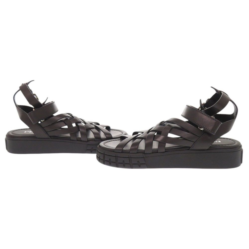 未使用品 プラダ サイズ37 レザー ブラック サンダル メッシュサンダル