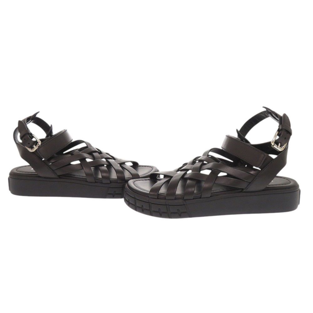 未使用品 プラダ サイズ37 レザー ブラック サンダル メッシュサンダル