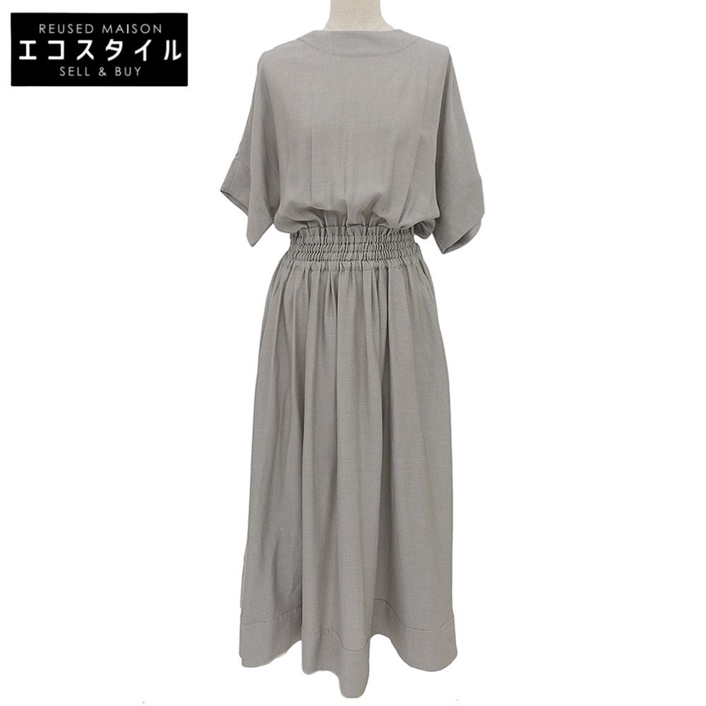 ebure エブール レーヨン ウエストギャザー 半袖ワンピース レディース