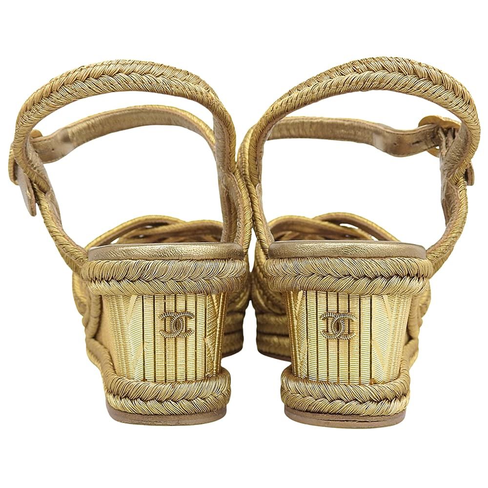 CHANEL シャネル メタルココマーク 編み込み ウェッジソールサンダル