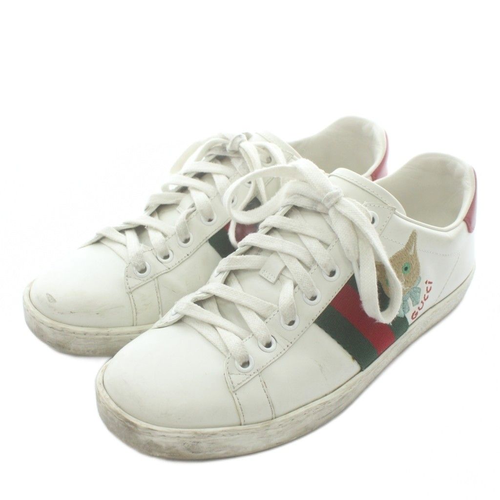 グッチ GUCCI スニーカー レザー ローカット シェリーライン 猫 ねこ