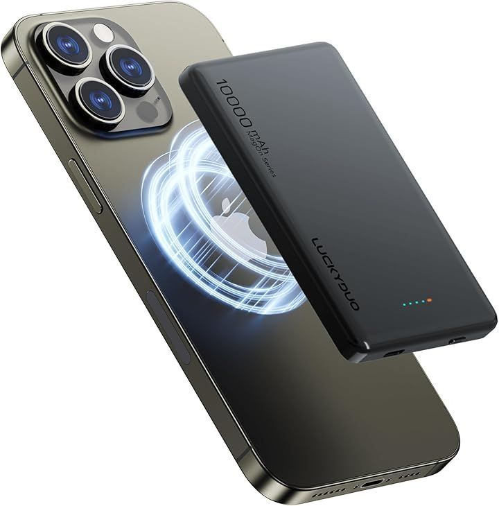LUCKYDUO Magon モバイルバッテリー 10000mAh 大容量 12MM軽量 薄型 コンパクトモバ充 PD20W急速充電 置くだけ充電 ワイヤレス出力 15W for Android/7.5W iPhone pse認証済 (グレー)