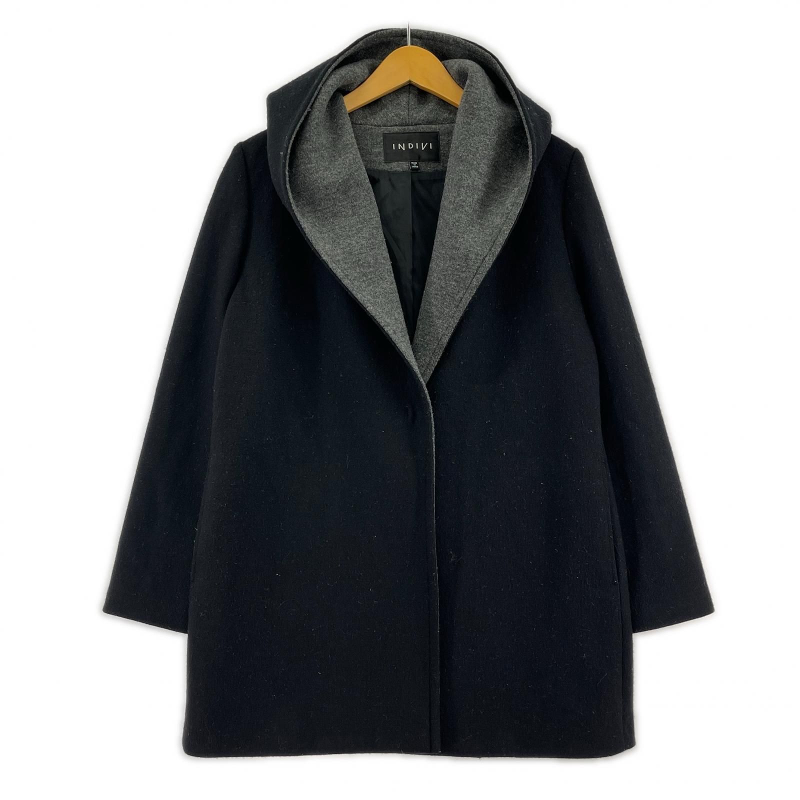 INDIVI インディヴィ フーテッドジャケット size38/ブラック×グレー