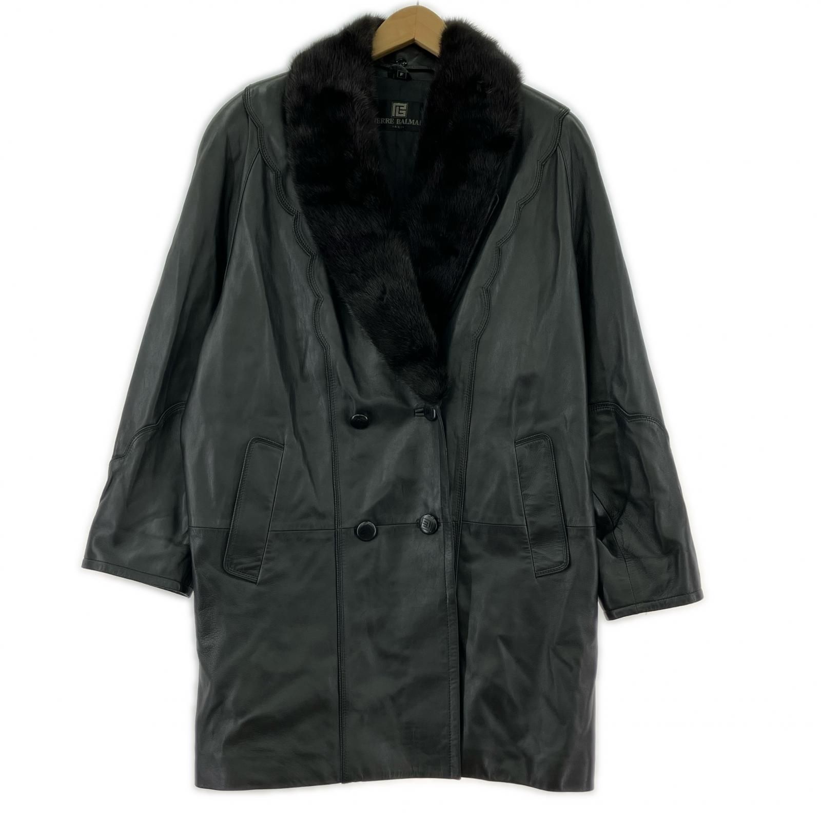 PIERRE BALMAIN ピエールバルマン ラムレザーコート sizeF/ブラック