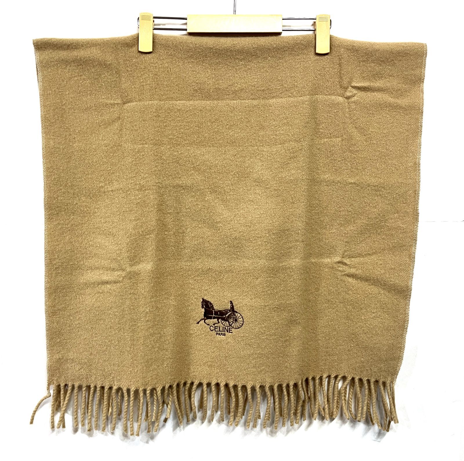 CELINE｜セリーヌ 馬車ロゴ刺繍 フリンジマフラー ショール ストール