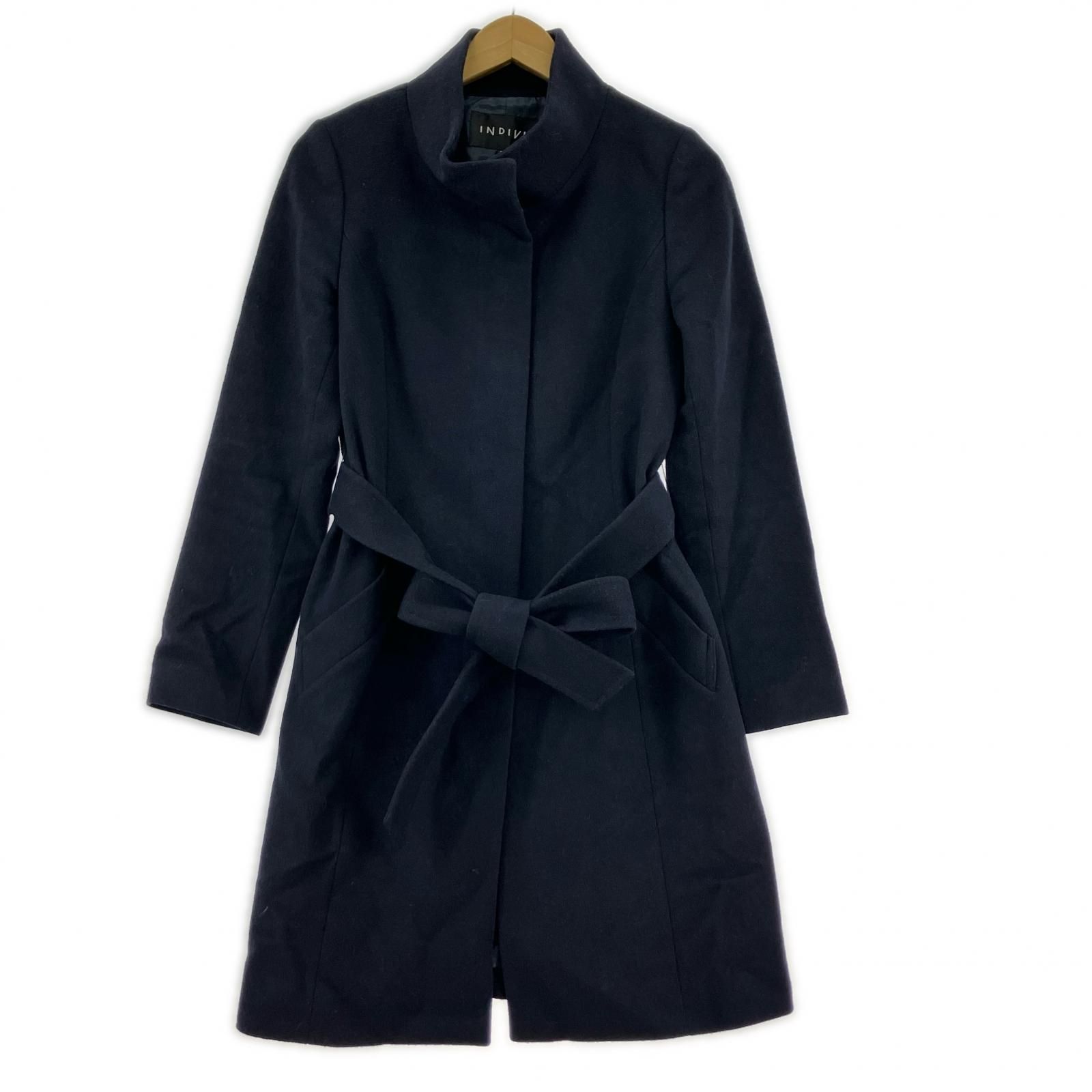 INDIVI インディヴィ ベルト付きカシミヤ混コート size05/ネイビー