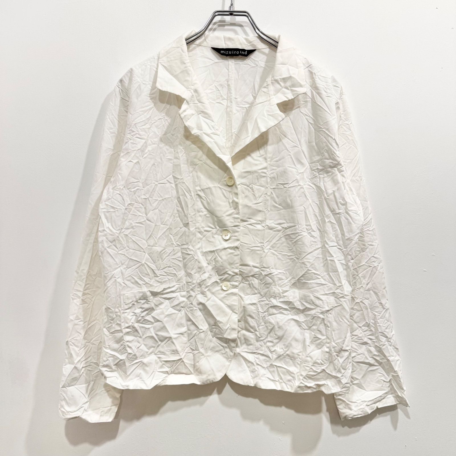 新品mizuiro ind ホワイトシワ加工 テーラードジャケット mozuiroind ミズイロインド シワ加工 ワッシャー テーラードジャケット