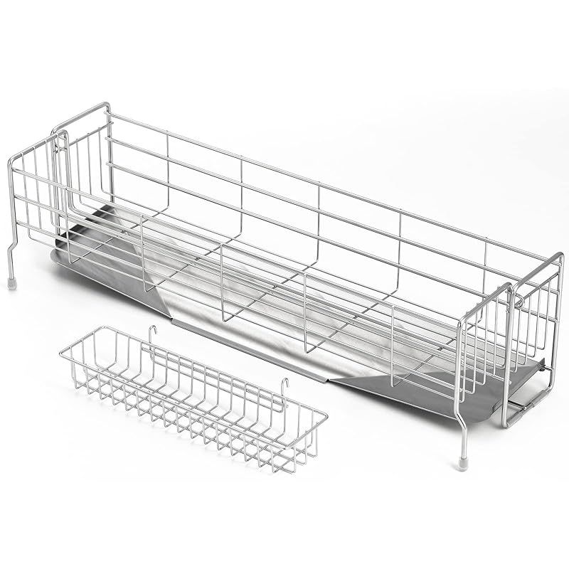 ヨシカワ 水切りラック カトラリーケース付き ステンレス 伸縮 大容量 幅10 cm×奥行57 cm 3~4人用 コンパクト 食器 シンク上 日本製