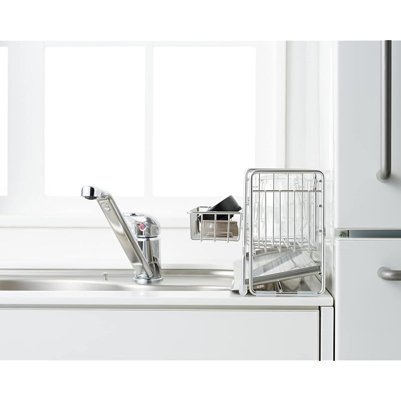  ヨシカワ 水切りラック カトラリーケース付き ステンレス 伸縮 大容量 幅10 cm×奥行57 cm 3~4人用 コンパクト 食器 シンク上 日本製 キッチン 住宅設備