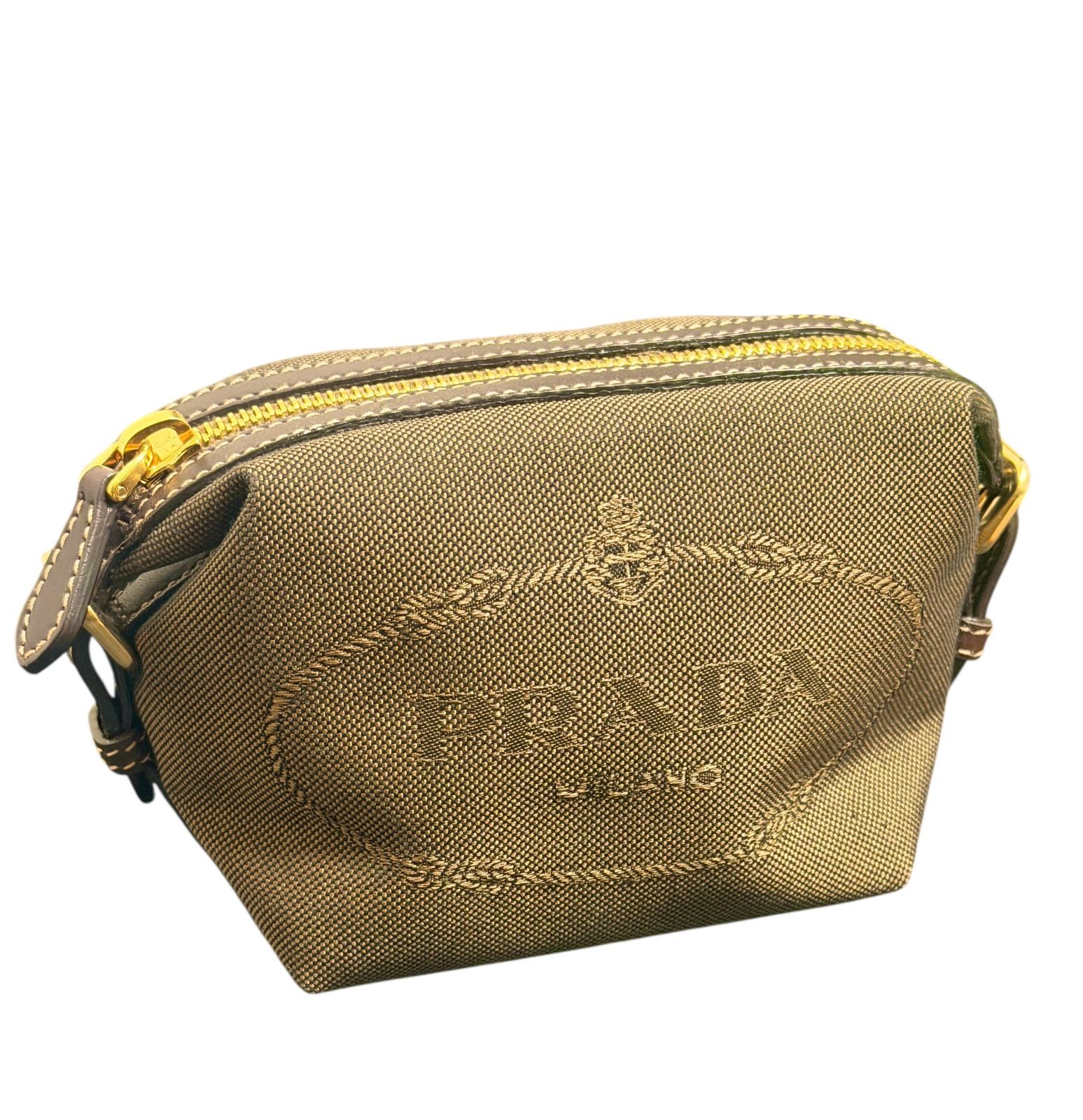 超美品◇本物◇PradaプラダキャンバスレザーゴールドG金具コスメ化粧 