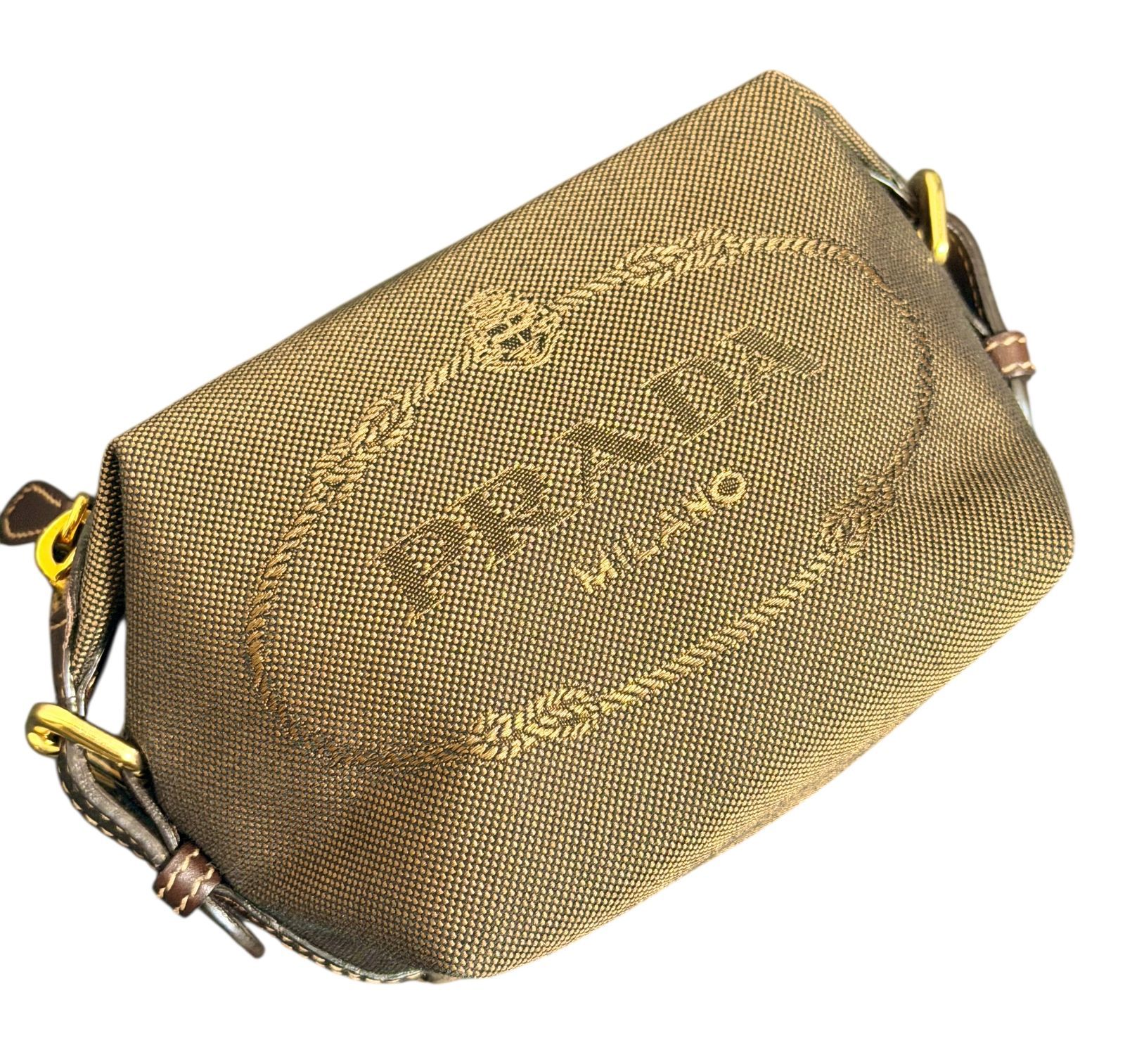 超美品◇本物◇PradaプラダキャンバスレザーゴールドG金具コスメ化粧 