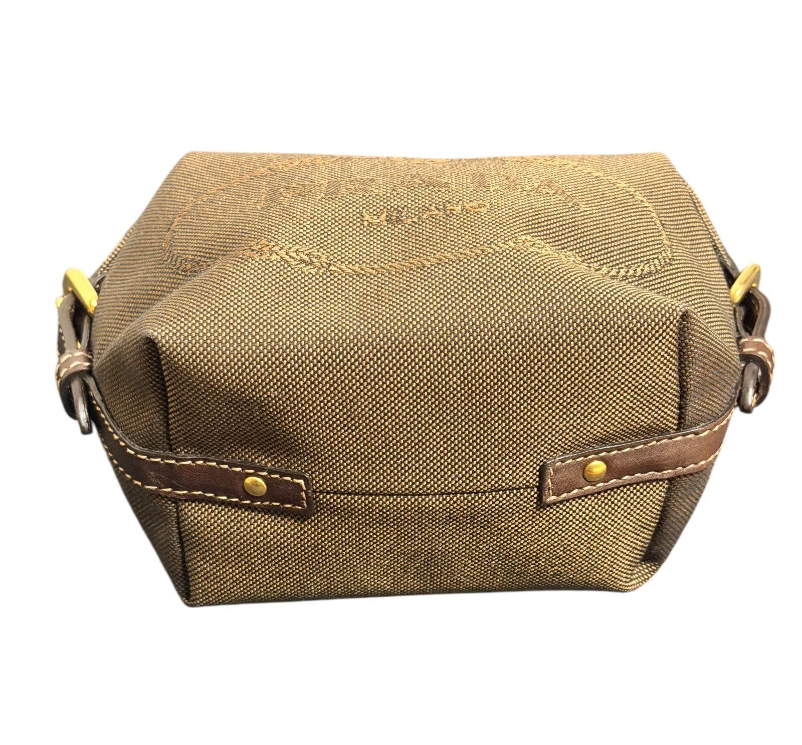 超美品◇本物◇PradaプラダキャンバスレザーゴールドG金具コスメ化粧 