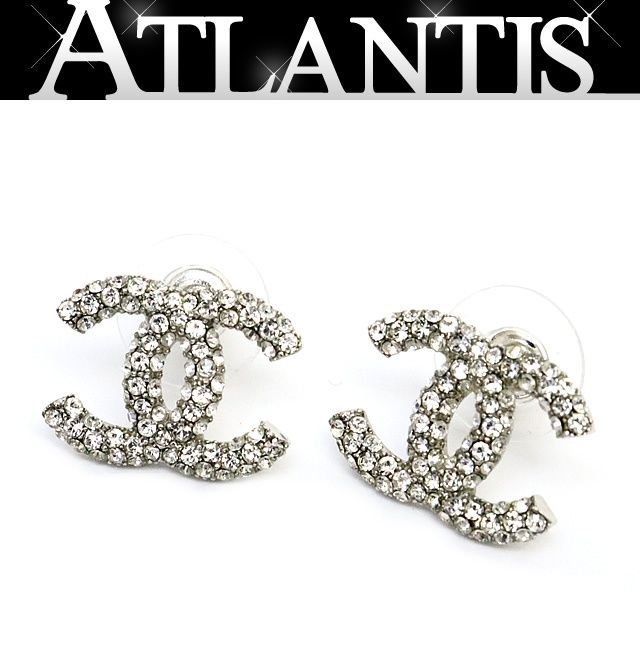 広尾店】 シャネル CHANEL ココマーク ラインストーンピアス シルバー