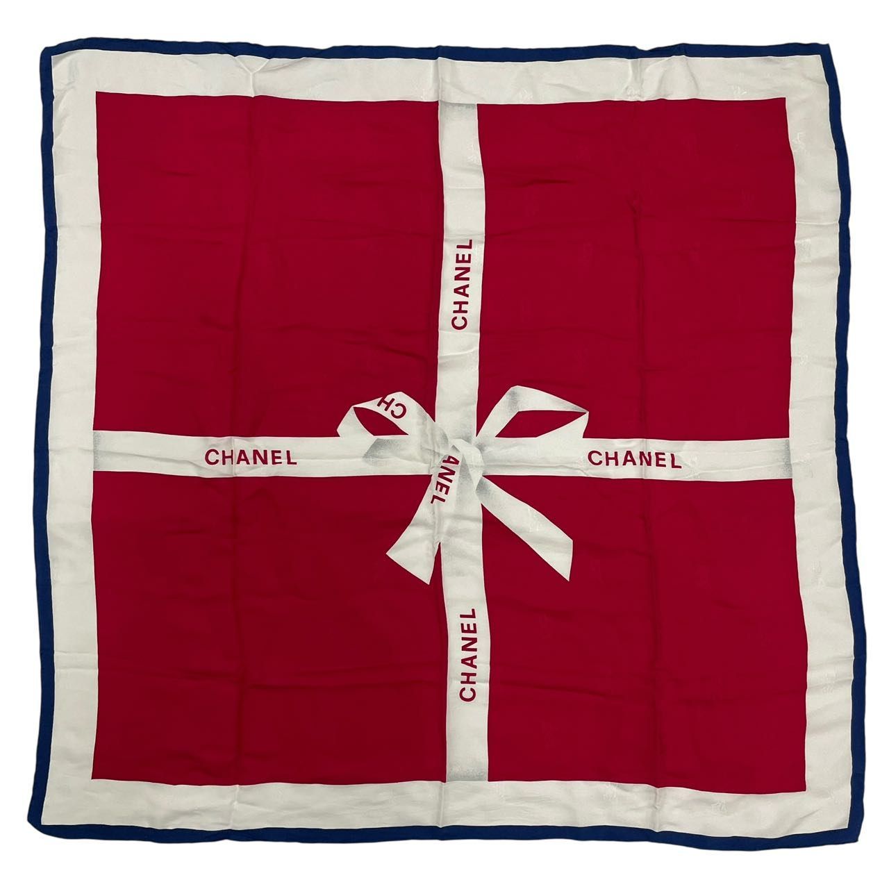 美品 CHANEL シャネル 大判 スカーフ リボン柄 シルク レッド - メルカリ