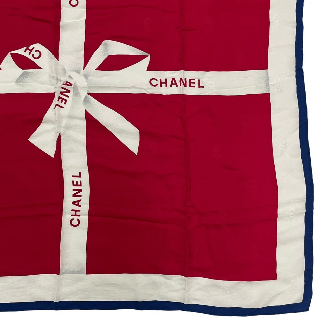 美品 CHANEL シャネル 大判 スカーフ リボン柄 シルク レッド - メルカリ