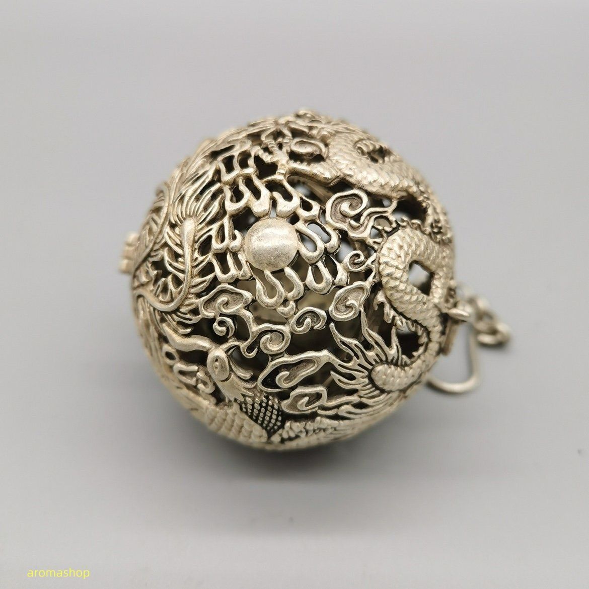 香球 透かし彫り 銅香炉 花鳥紋 双龍紋 双鳳紋 金属鎖 香道具 裝身具