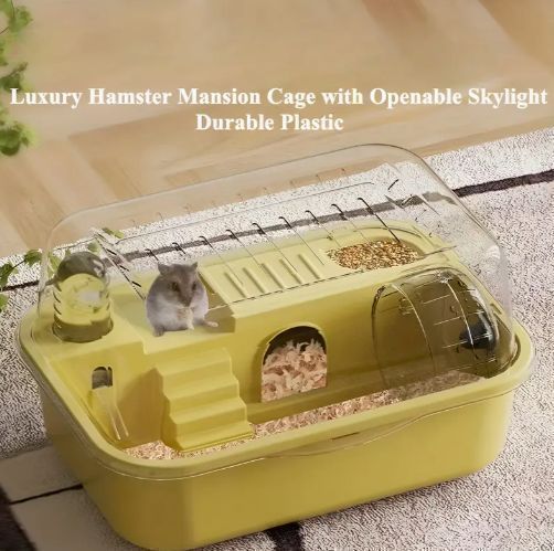 新品未使用 高級透明ハムスターマンションケージ ? 耐久性のあるプラスチック製、走行ホイール、エクササイズホイール、プラットフォーム、