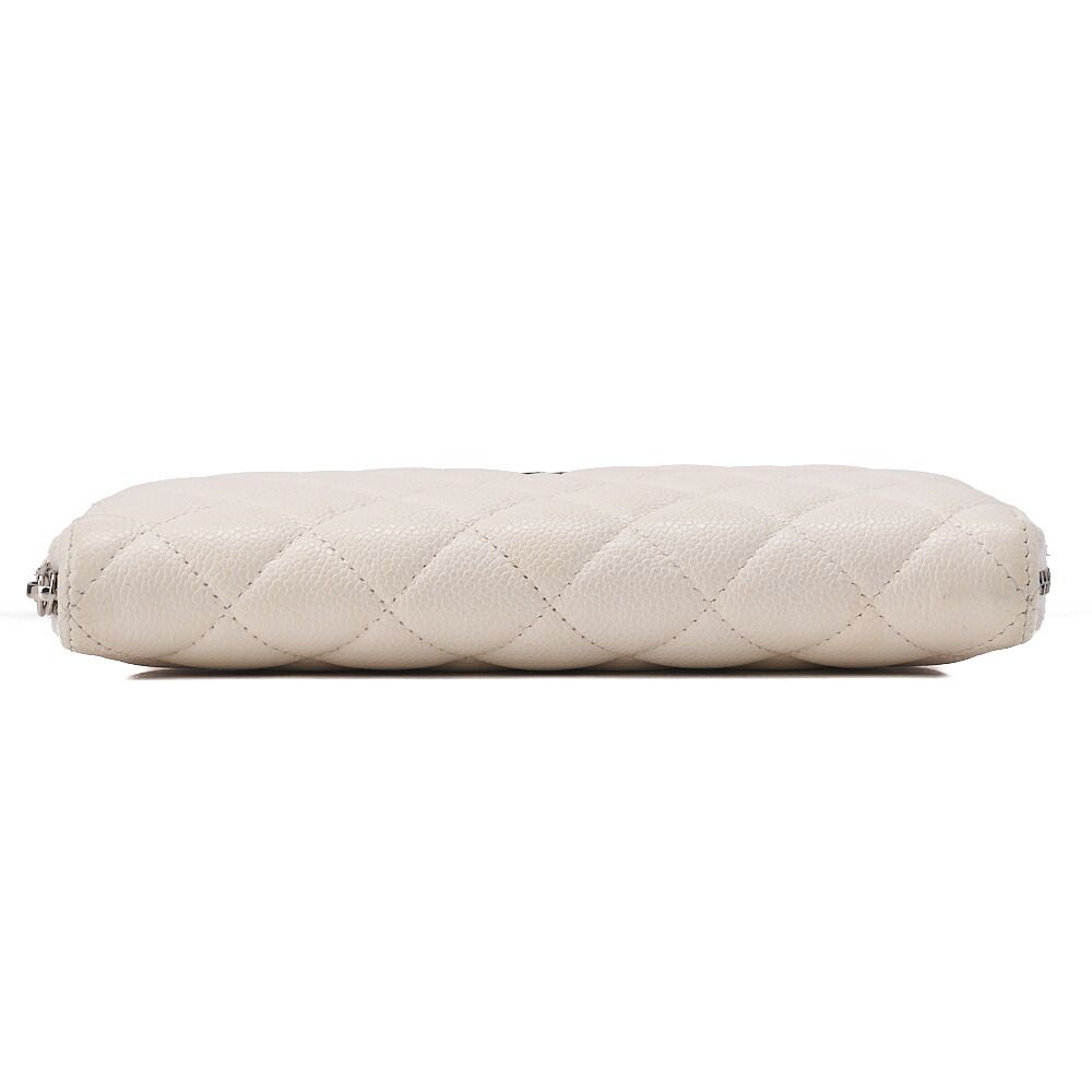 CHANEL シャネル マトラッセ ラウンド長財布 キャビアスキン 白