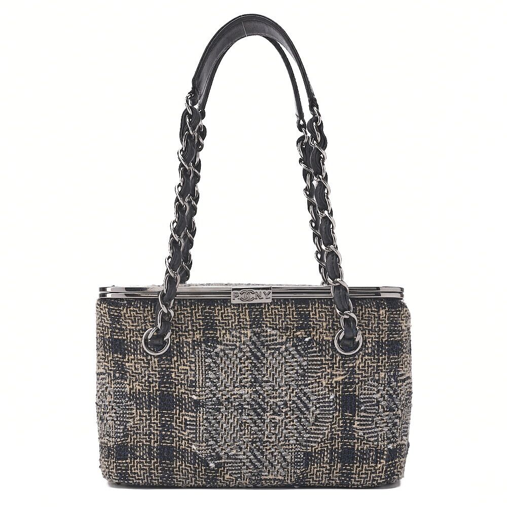 CHANEL ツイード ショルダーバニティ ブラック CHANEL シャネル ツイード バニティ チェーンショルダー 黒×マルチ