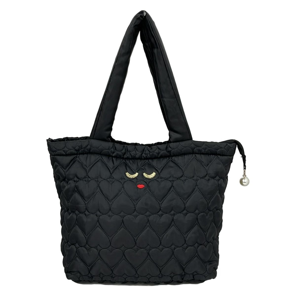 a-jolie-アジョリー】パール装飾 ハンドバッグ 黒 ショルダーベルト