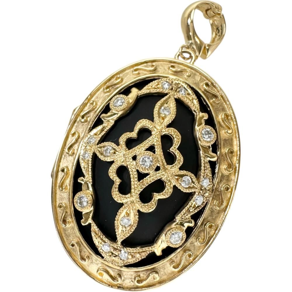 k18WG ダイヤモンド／ロケットペンダントヘッド ロケットペンダント 黒石 ダイヤモンド 0.24ct ペンダントトップ K18