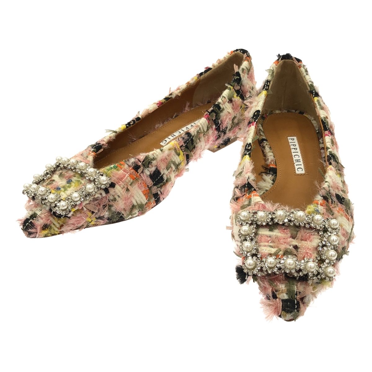 Pippichic ピッピシック Tweed ANNA V JEWERLY Flats ビジューツイード