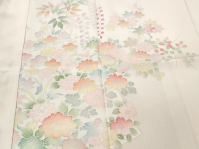 平和屋着物●長襦袢　袷　色紙草花文　暈し染め　半衿刺繍　正絹　逸品　CABD0033ut 平和屋着物○長襦袢 袷 色紙草花文 暈し染め 半衿刺繍 正絹 逸品