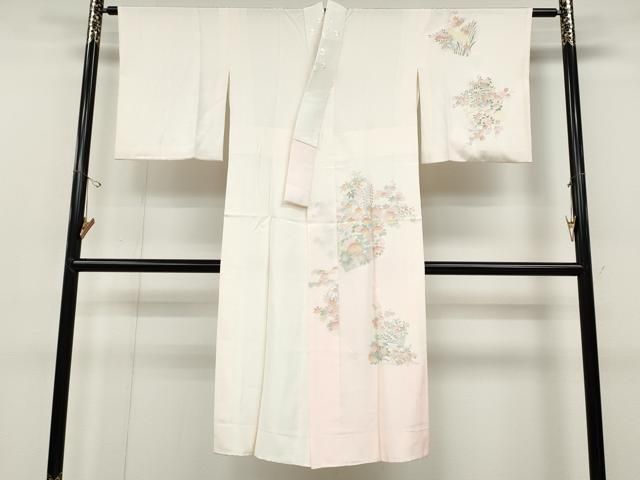 平和屋着物●長襦袢　袷　色紙草花文　暈し染め　半衿刺繍　正絹　逸品　CABD0033ut 平和屋着物○長襦袢 袷 色紙草花文 暈し染め 半衿刺繍 正絹 逸品