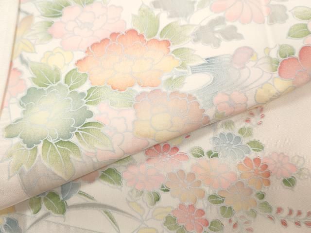 平和屋着物●長襦袢　袷　色紙草花文　暈し染め　半衿刺繍　正絹　逸品　CABD0033ut 平和屋着物○長襦袢 袷 色紙草花文 暈し染め 半衿刺繍 正絹 逸品