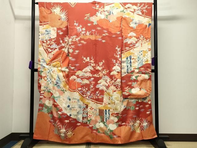 平和屋着物●豪華振袖　駒刺繍　雲重ね松竹梅文　金彩　正絹　逸品　CABC8058gh 平和屋着物○豪華振袖 駒刺繍 雲重ね松竹梅文 金彩 正絹 逸品