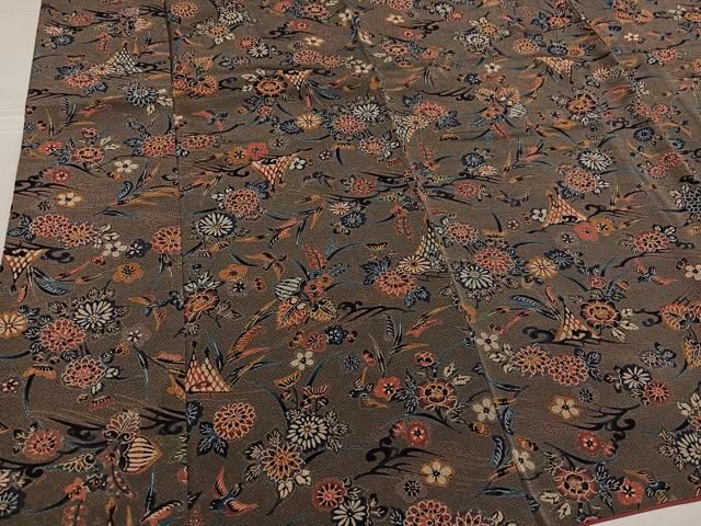 平和屋着物○上質な小紋 型染め 花鳥文 鬼しぼ縮緬 高島屋扱い 正絹