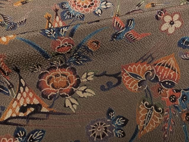 平和屋着物○上質な小紋 型染め 花鳥文 鬼しぼ縮緬 高島屋扱い 正絹