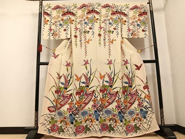 平和屋着物●訪問着　紅型　花船籬文　鬼しぼ縮緬　正絹　逸品　AABF8753ph 平和屋着物○訪問着 紅型 花船籬文 鬼しぼ縮緬 正絹 逸品 AABF8753ph