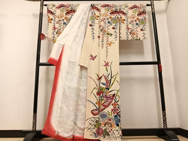 平和屋着物●訪問着　紅型　花船籬文　鬼しぼ縮緬　正絹　逸品　AABF8753ph 平和屋着物○訪問着 紅型 花船籬文 鬼しぼ縮緬 正絹 逸品 AABF8753ph