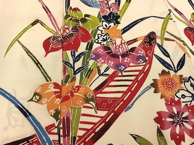 平和屋着物●訪問着　紅型　花船籬文　鬼しぼ縮緬　正絹　逸品　AABF8753ph 平和屋着物○訪問着 紅型 花船籬文 鬼しぼ縮緬 正絹 逸品 AABF8753ph