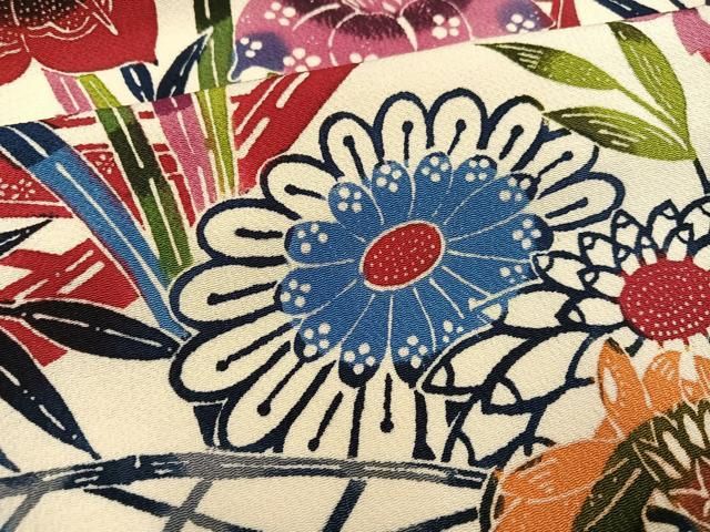 平和屋着物●訪問着　紅型　花船籬文　鬼しぼ縮緬　正絹　逸品　AABF8753ph 平和屋着物○訪問着 紅型 花船籬文 鬼しぼ縮緬 正絹 逸品 AABF8753ph