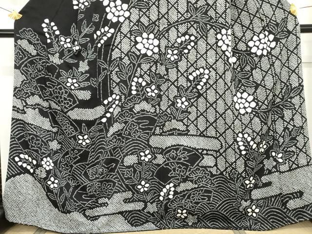 D497 訪問着 総絞り 黒地 花模様 正絹 着物 袷 未使用極美品 【公式通販】