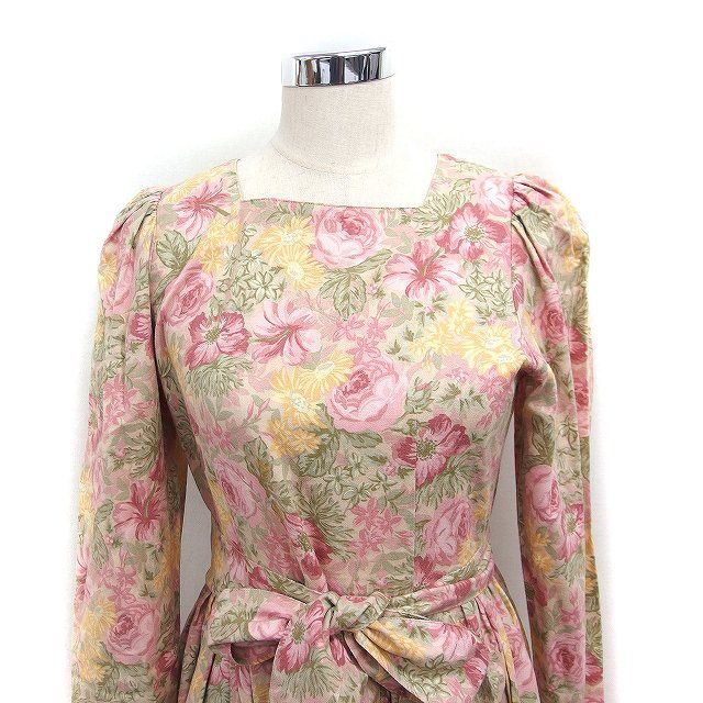 ローラアシュレイ LAURA ASHLEY 花柄 ギャザー ワンピース 長袖 ロング