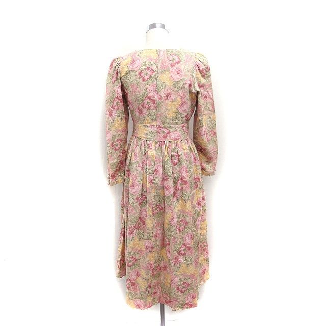 ローラアシュレイ LAURA ASHLEY 花柄 ギャザー ワンピース 長袖 ロング