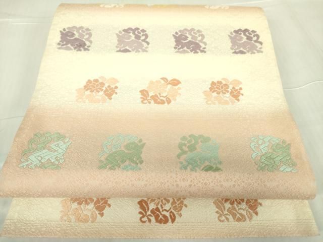 平和屋着物○西陣 六通柄袋帯 唐織 花兎文 正絹 逸品 未使用