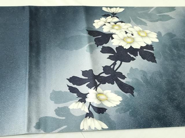 平和屋着物○京の匠日展作家 丹下雄介 太鼓柄袋帯 草花 銀通し地