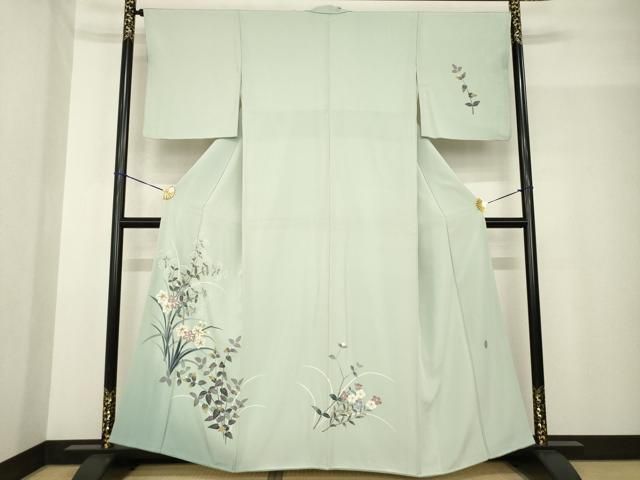 平和屋着物●本加賀友禅作家　金丸充夫　訪問着　草花文　正絹　逸品　CABD9156gh 平和屋着物○本加賀友禅作家 金丸充夫 訪問着 草花文 暈し染め 正絹