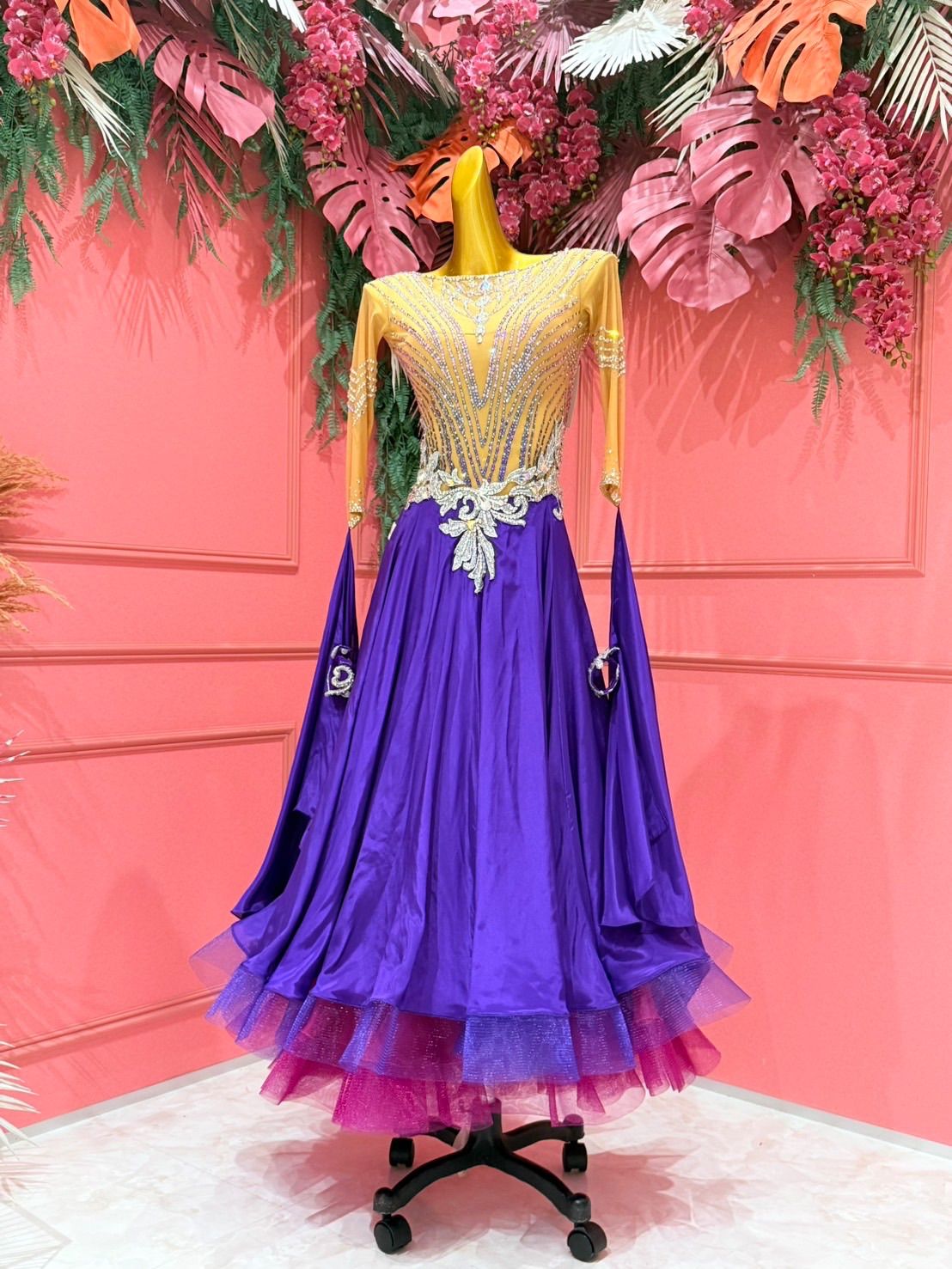 社交ダンス gentil ジャンティ ベージュ×パープル サイズM