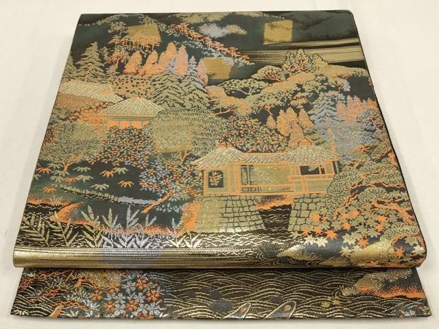 平和屋着物▽西陣 服部織物謹製 六通柄袋帯 こはく錦 二重箔織 手工芸