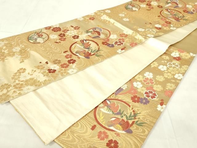 平和屋着物▽六通柄袋帯　スリーシーズン　春夏秋　更紗花唐草文　金糸　正絹　逸品　DABC8844cm 平和屋着物◎六通柄袋帯 唐織 更紗唐草文 黒地 金糸 正絹 逸品