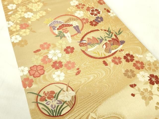 平和屋着物●六通柄袋帯　唐織　市松花文　金糸　鈴乃屋扱い　正絹　逸品　DABD1342ps 平和屋着物◎六通柄袋帯 唐織 露芝草花文 金糸 正絹 逸品 DABF5120xgの