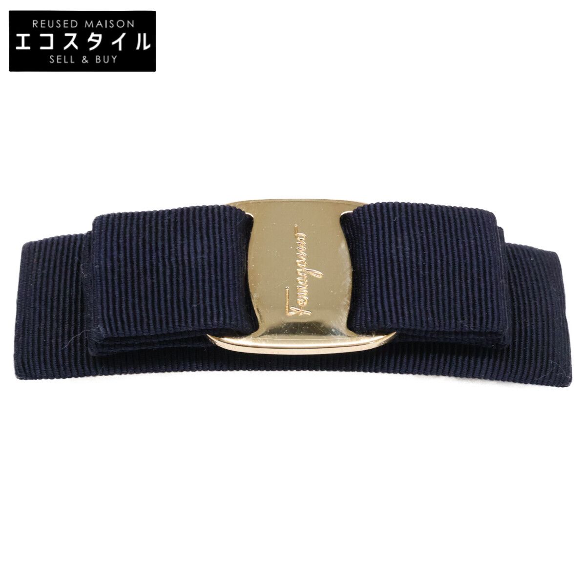 未使用Ferragamo フェラガモ ヴァラリボン バレッタ ネイビーゴールド FERRAGAMO - サルバトーレフェラガモ ヴァラリボン バレッタ ネイビー